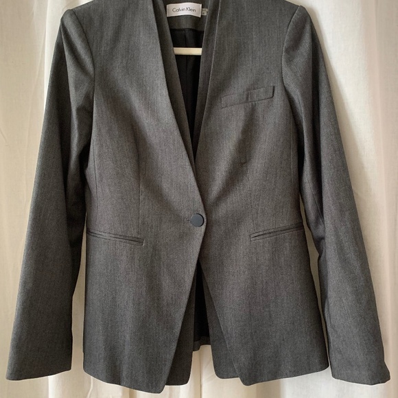 Calvin Klein Charcoal One-Button Lux Blazer Women’s Size 6 - Picture 1 of 10